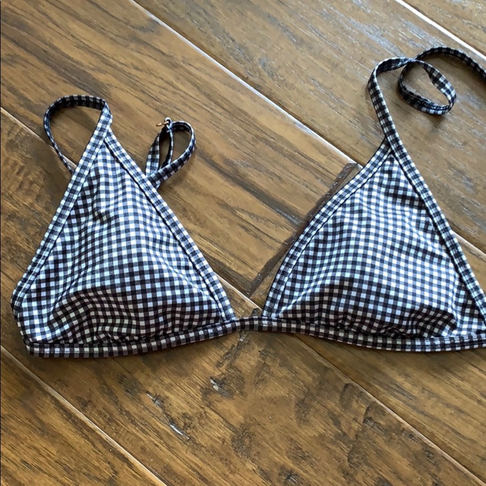 black and white patterned bikini top